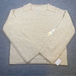 C&C California Johnny Collar Sweater V-Neck Women’s NWT Small Ivory Speckled